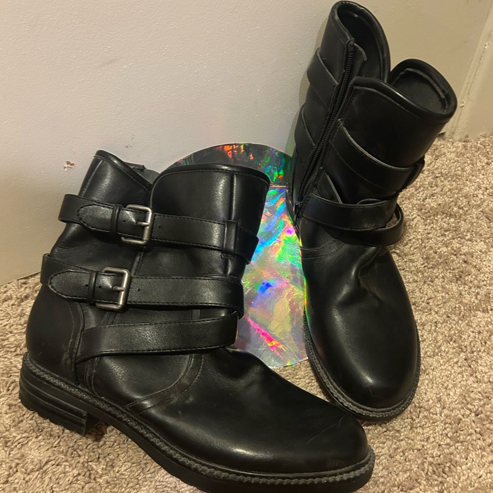 Women's Black Buckle Ankle Boots